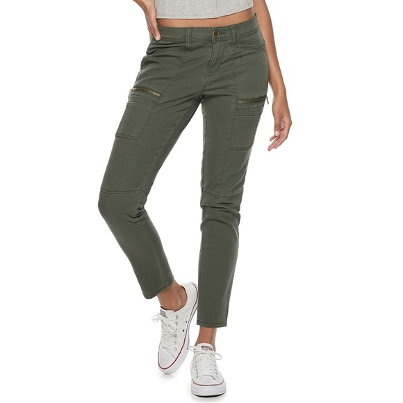 Juniors' Unionbay Blaire Stretch Twill Skinny Utility Moto Pants Size 3 Green - Picture 1 of 6